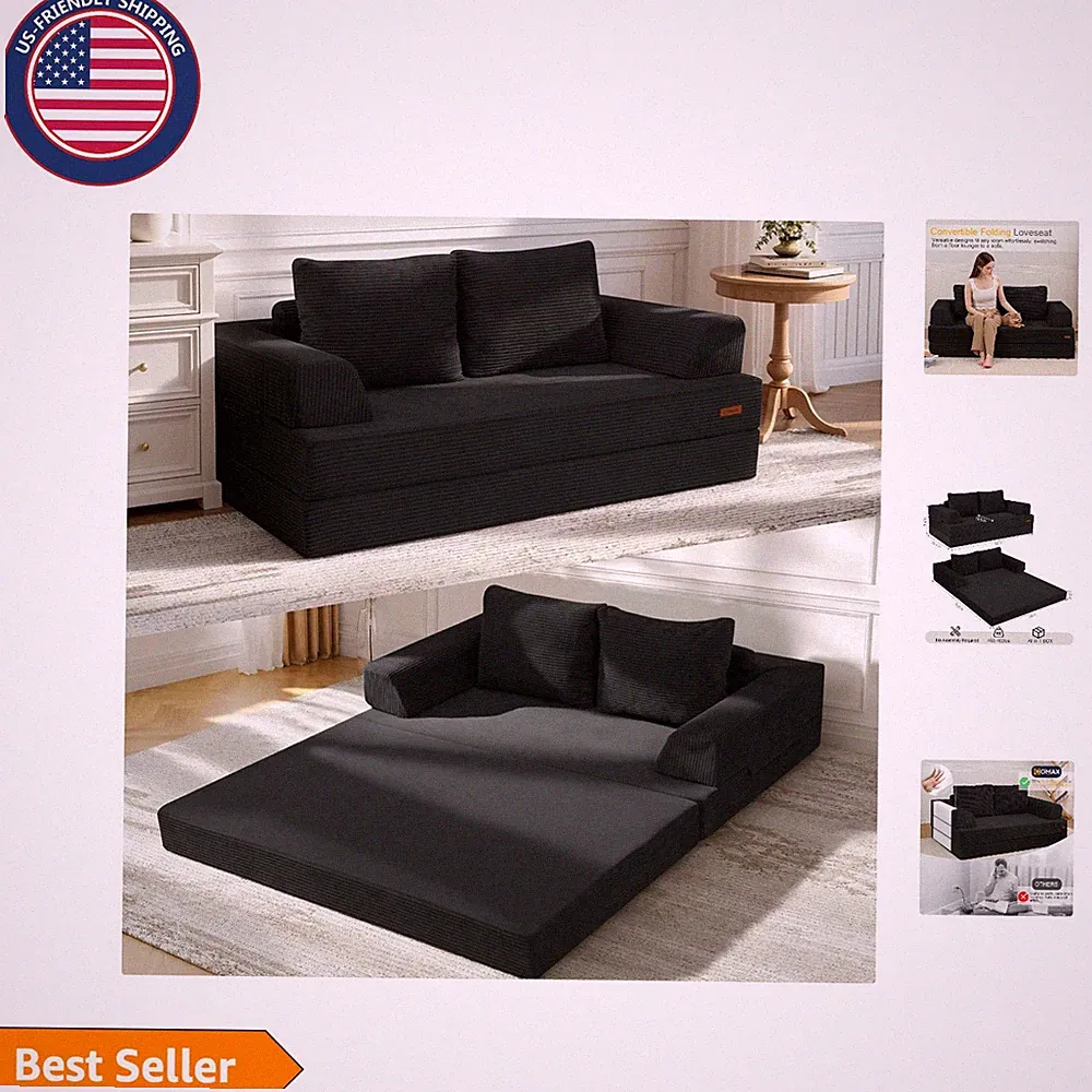 Futon Sofa Bed 4-in-1 Convertible Floor Couch – Space-Saving, Removable Cover...