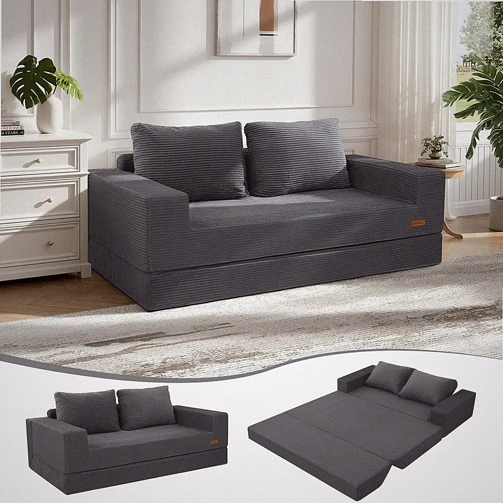 Futon Sofa Bed 4-in-1 Convertible Foldable Sleeper Dark Grey COMAX Floor