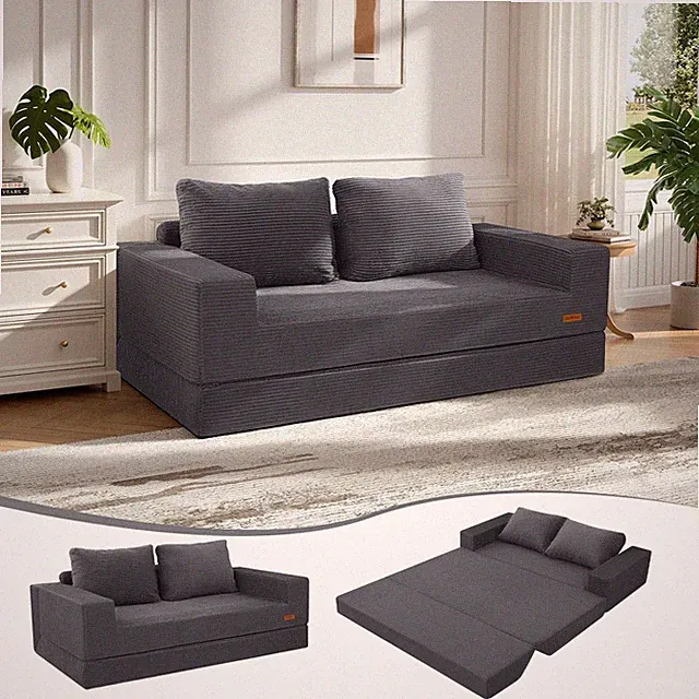 Futon Sofa Bed 4-in-1 Convertible Foldable Sleeper Loveseat Dark Grey COMAX