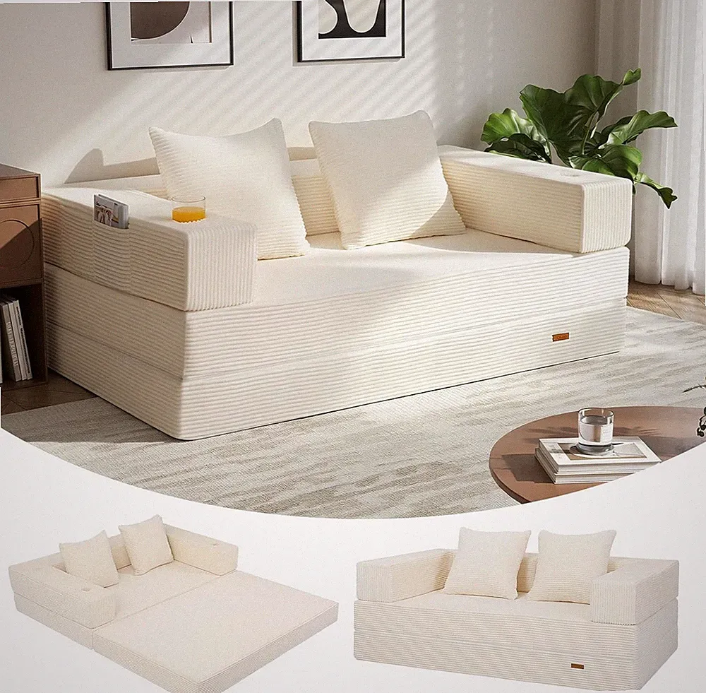 Futon Sofa Bed 4‑in‑1 Convertible Sofa Bed Folding Boneless Couches Living Room