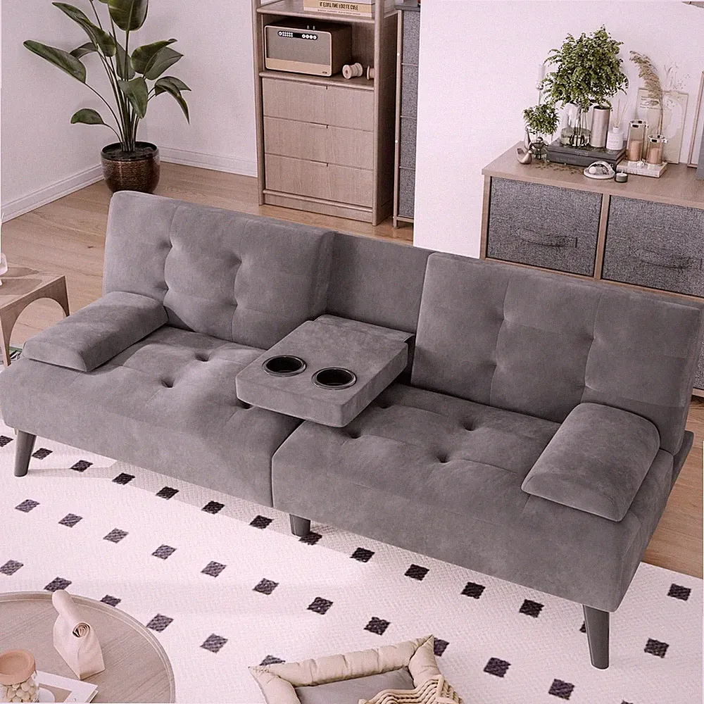 Futon Sofa Bed 64" Small Futon Couch W/ Adjustable Backrest 3-Angle Recliner