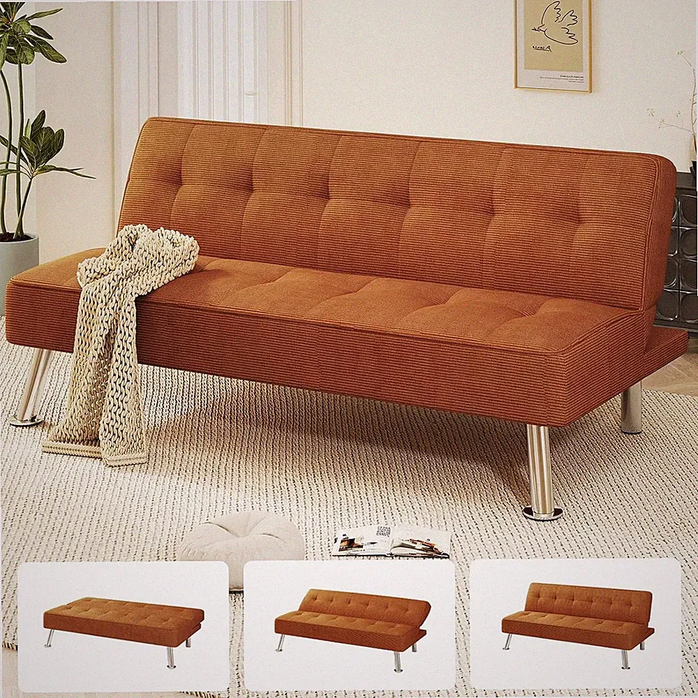 Futon Sofa Bed, 66" Corduroy Convertible Futon Couch with