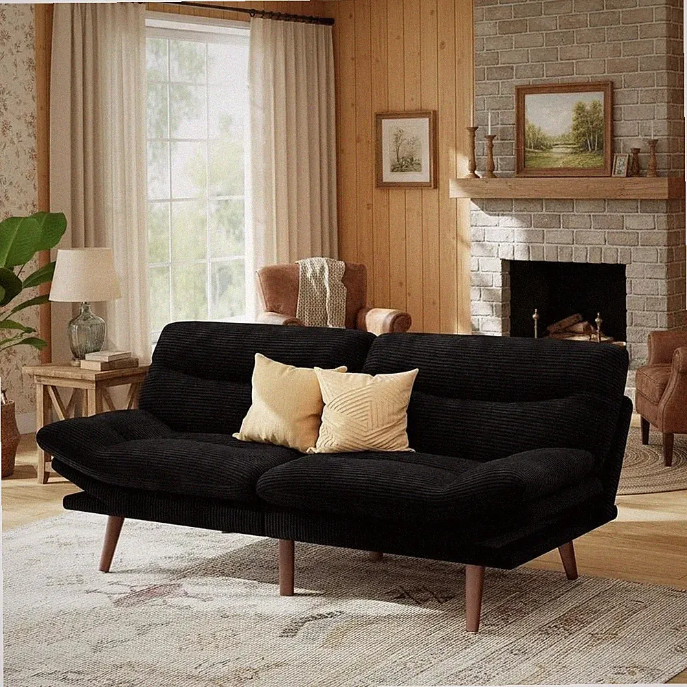 Futon Sofa Bed, 66” Futon Couch with Adjustable Barest &