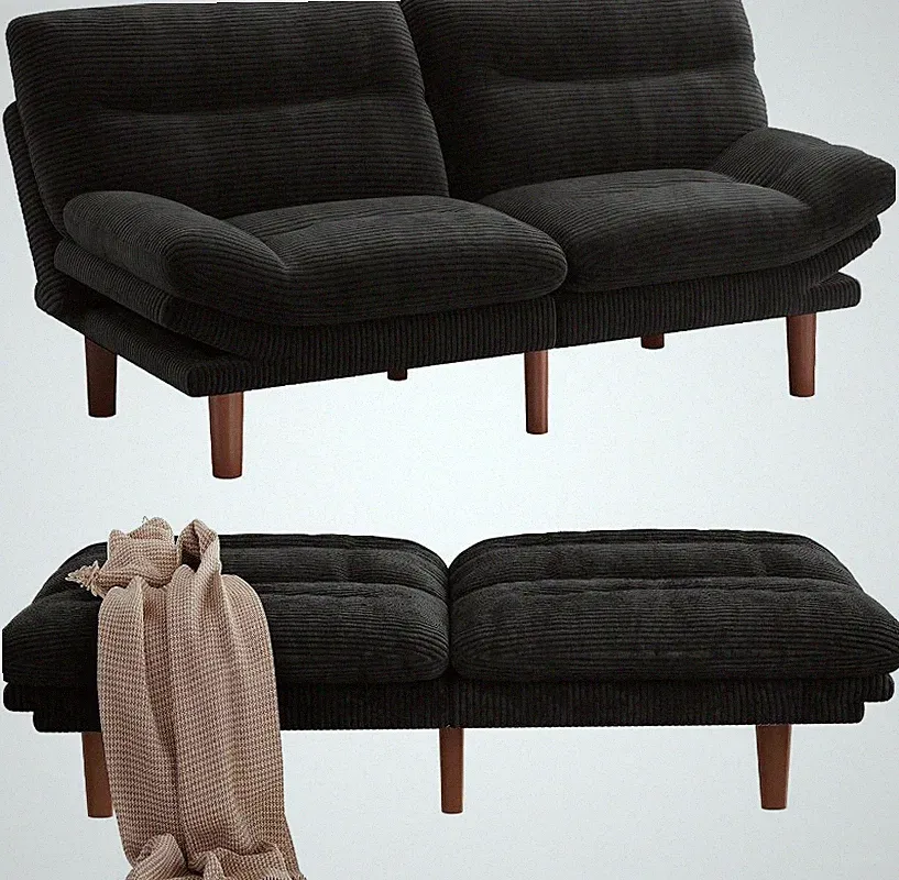 Futon Sofa Bed 66 Inch Corduroy Couch Convertible with Adjustable Backrest