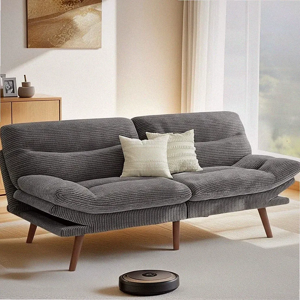 Futon Sofa Bed, 66 Inch Corduroy Futon Couch Convertible with Adjustable Backres