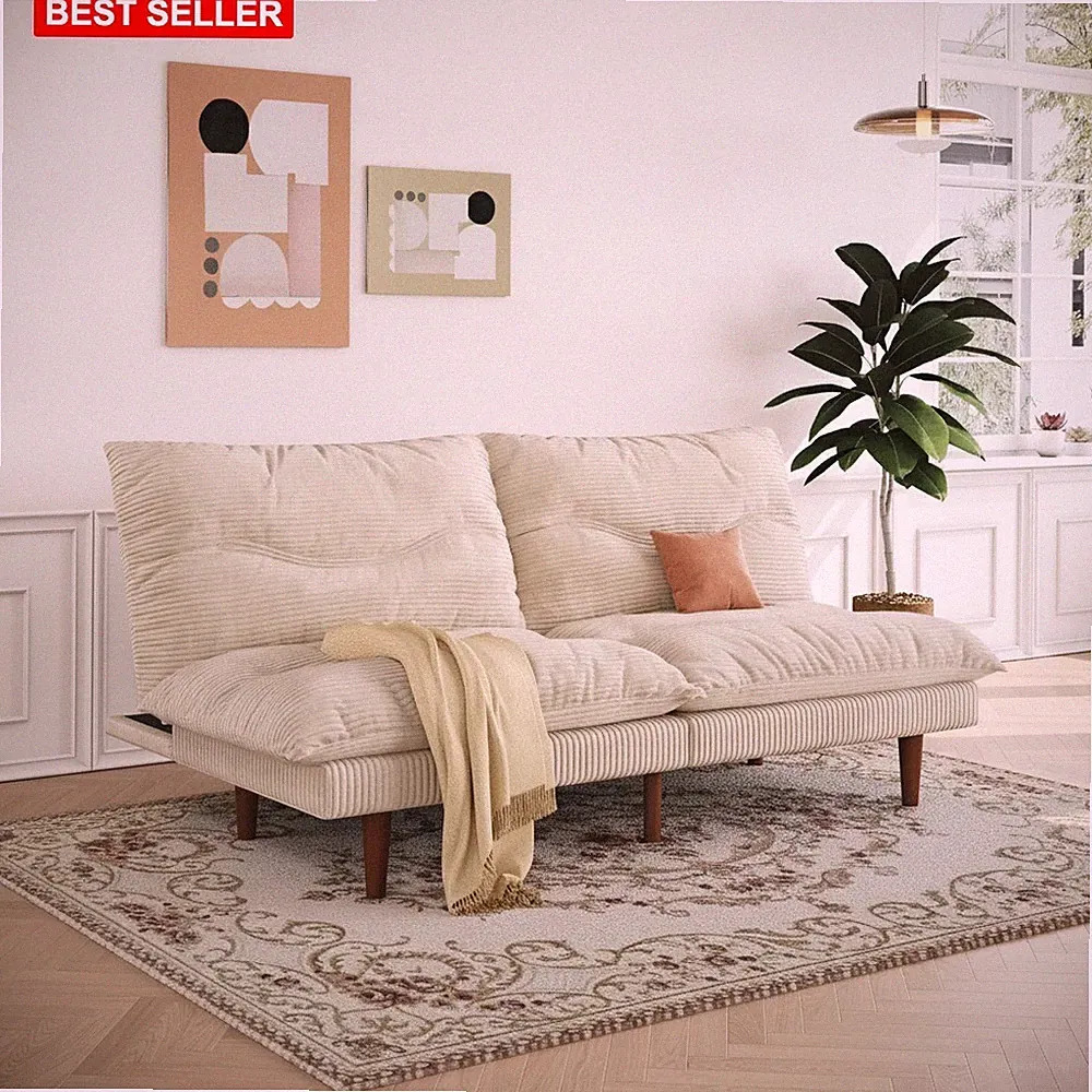 Futon Sofa Bed 69 Inch Convertible Sleeper Couch with Adjustable Backrest Beige