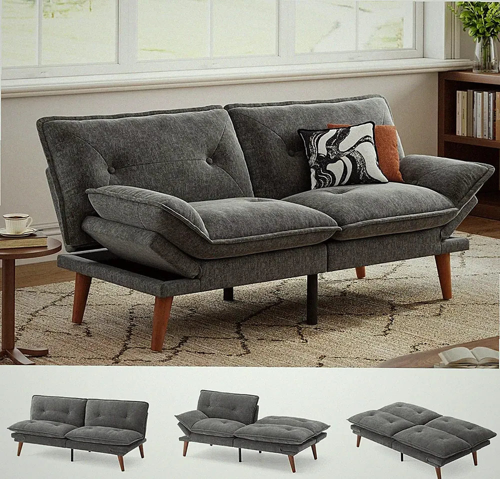Futon Sofa Bed, 70" Chenille Futon Couch with Adjustable