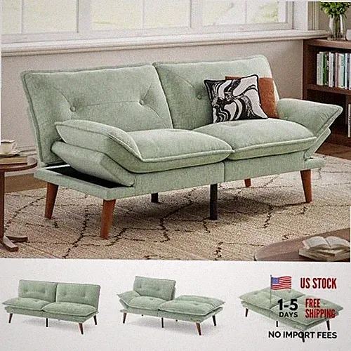 Futon Sofa Bed, 70" Chenille Futon Couch with Adjustable Backrest Light Green