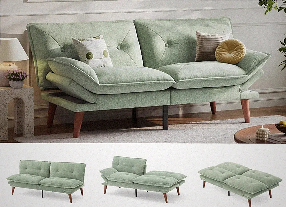 Futon Sofa Bed, 70" Futon Couch with Adjustable Backrest and Armrest, Comfy Love