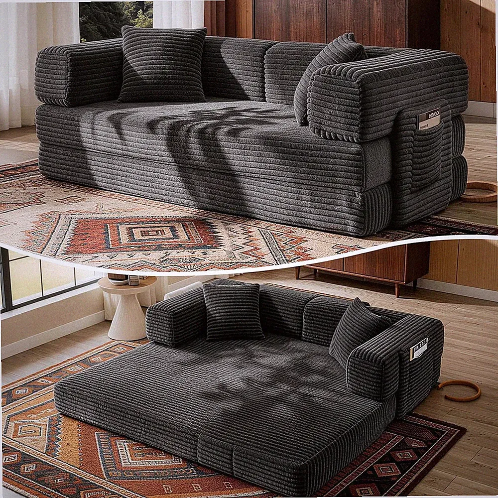 Futon Sofa Bed Boneless Couch for Living Room,Pull Out Couch with Sleeper Sofa,D