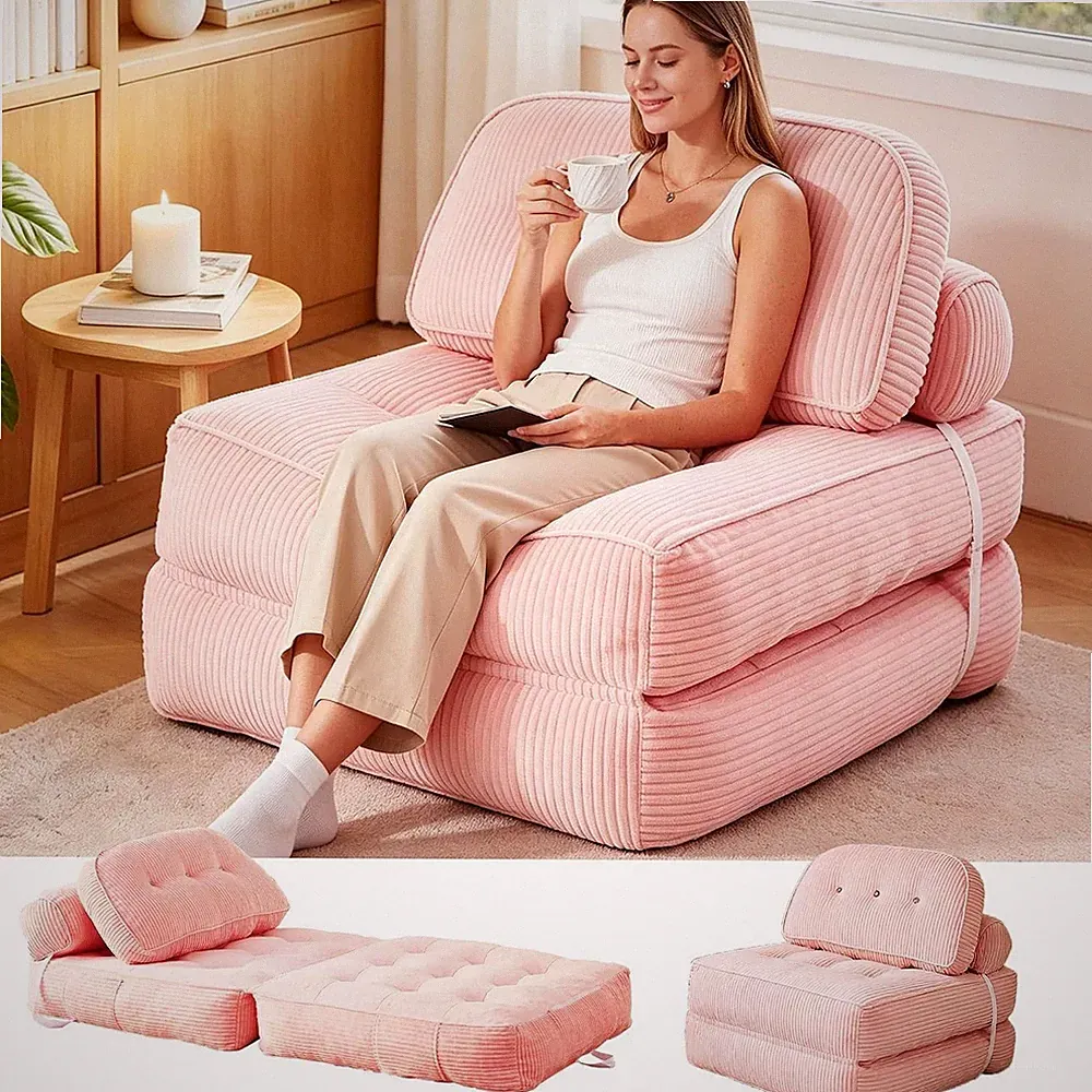Futon Sofa Bed Chair - Convertible Sleeper Bed for Small Space, No Assembly