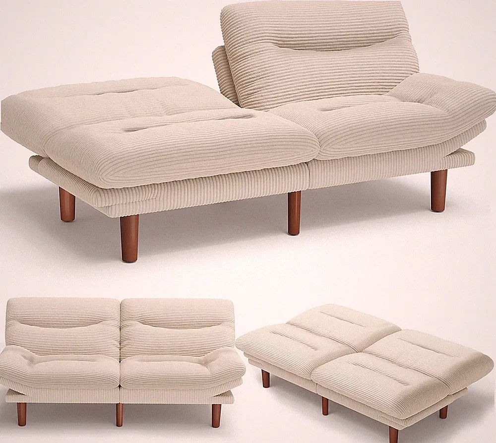 Futon Sofa Bed Convertible Corduroy Space Saving Couch with Adjustable Back