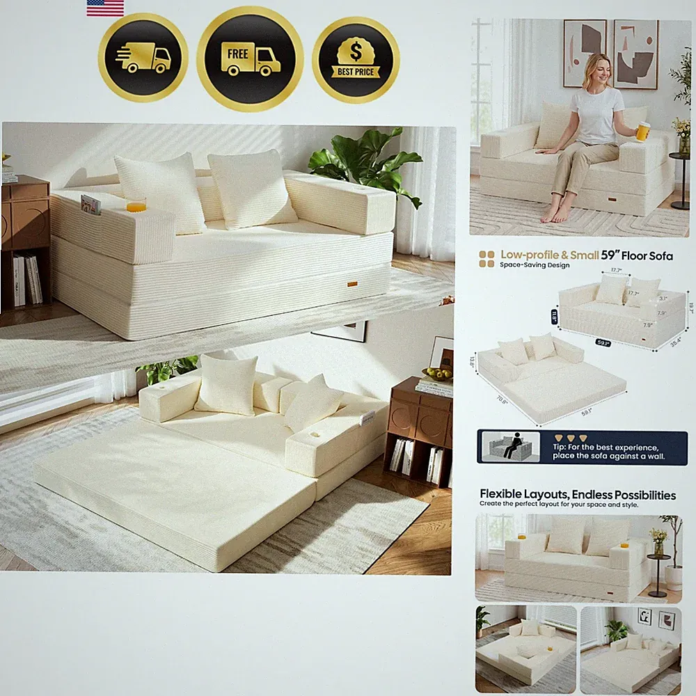 Futon Sofa Bed Convertible Couch Foldable Boneless Sleeper for Guest Room