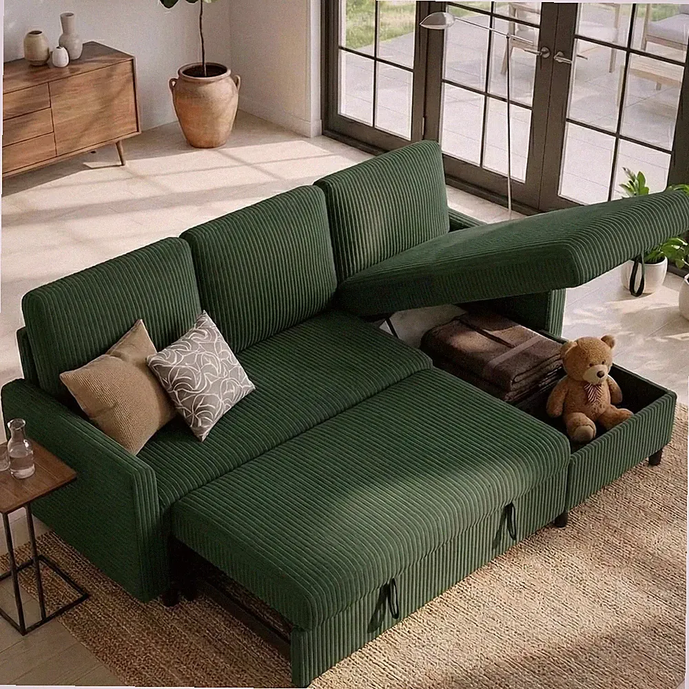 Futon Sofa Bed Convertible Couches L Shaped, 4‑In‑1 Sectional Sleeper Sofa Pull