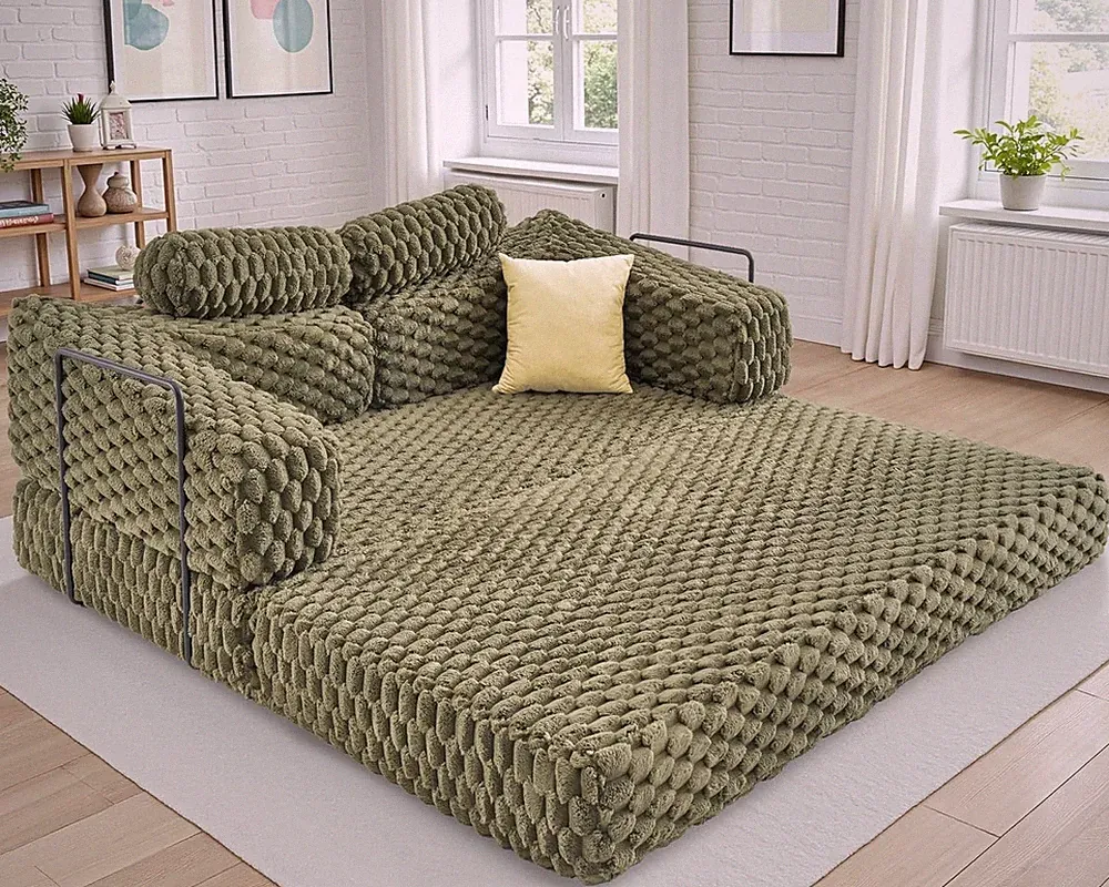 Futon Sofa Bed, Convertible Futon Couch with Plush Faux Fur, No