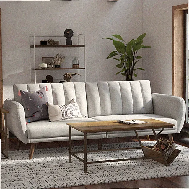 Futon Sofa Bed, Cool Gray Linen