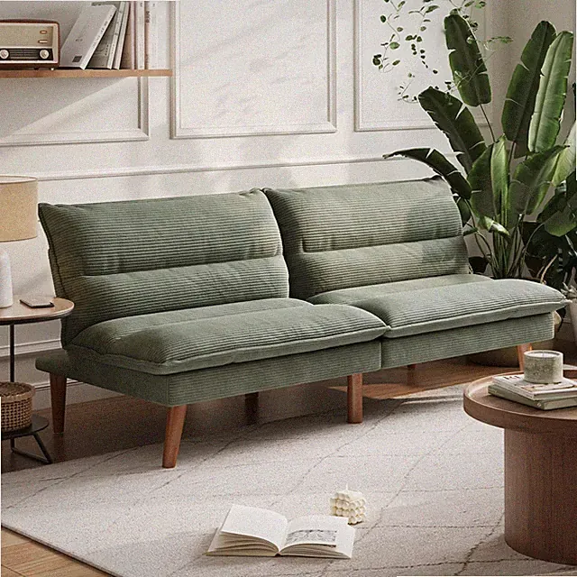Futon Sofa Bed Corduroy 3 Position Adjustable Backrest Loveseat Couch Green