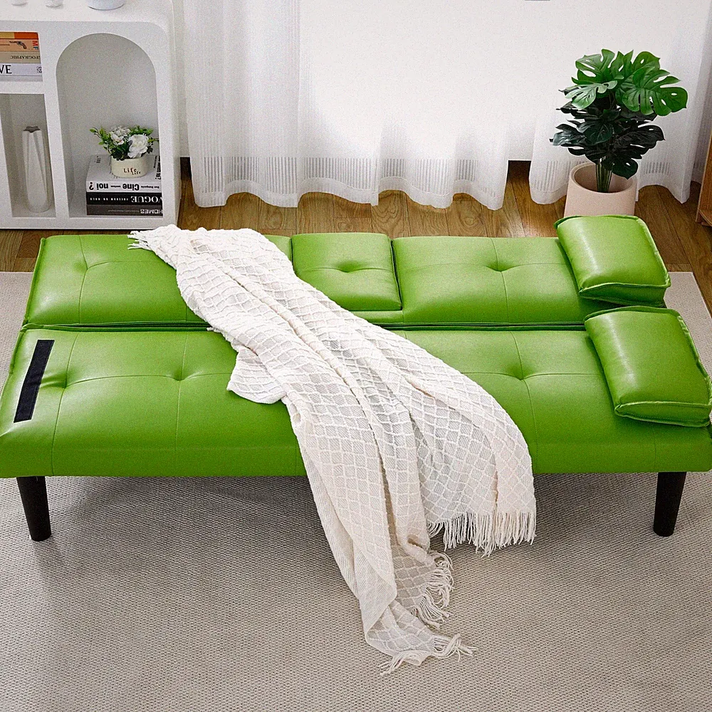 Futon Sofa Bed Faux Leather Couch Convertible Recliner Cup Holders Living Room