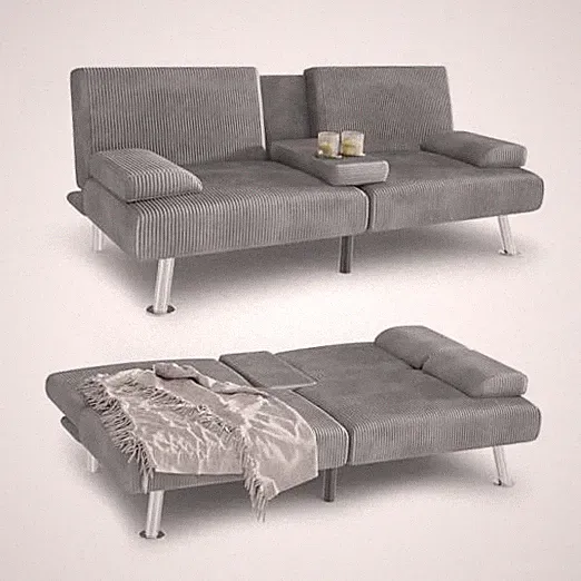 Futon Sofa Bed, Futon Couch with Adjustable Backrest, Convertible Sleeper Grey
