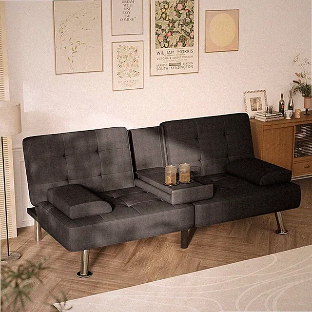 Futon Sofa Bed, Futon Couch with Removable Armrests, Adjustable Recliner Sleeper