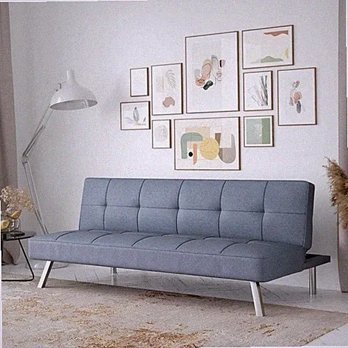 Futon Sofa Bed Light Gray Fabric Convertible Couch Chrome Metal Legs Modern