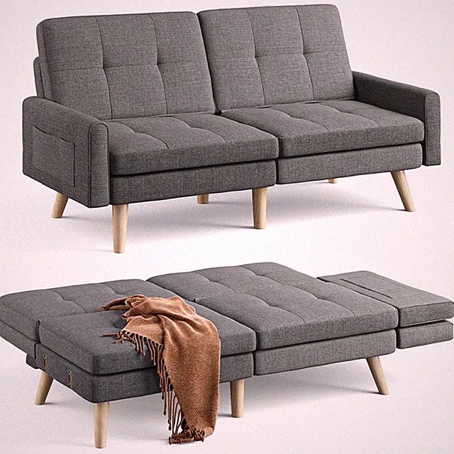 Futon Sofa Bed, Lofka 70.9" Futon Couch with Adjustable Backrest - Gray