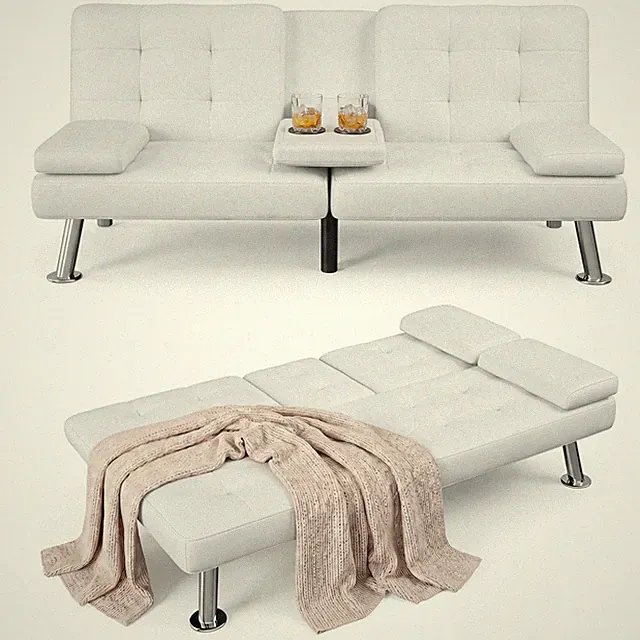 Futon Sofa Bed Recliner Lounge PU Leather White Cup Holders Removable Armrests