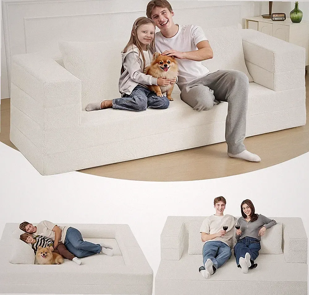 Futon Sofa Bed W/ Pillow 3-in-1 Sleeper Sofa Bed W/ Removable Cover Convertible