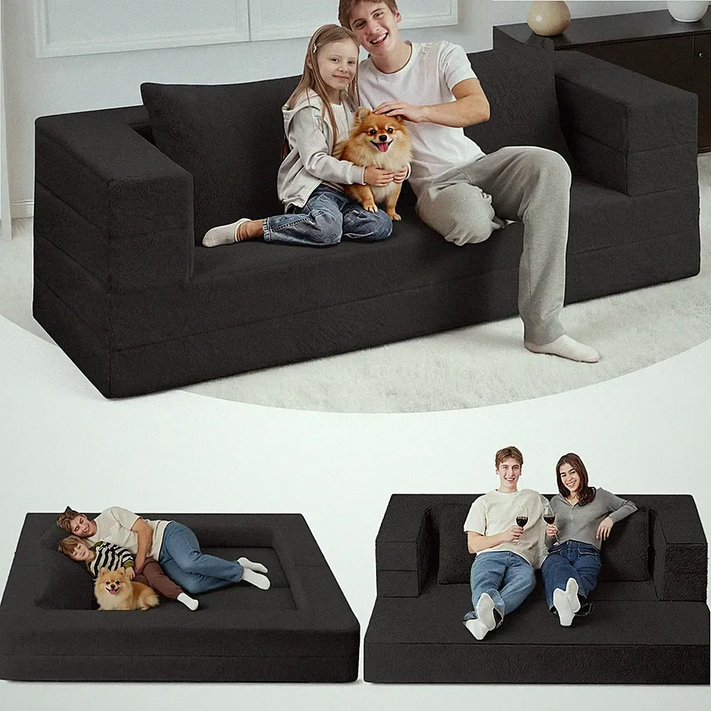 Futon Sofa Bed with Pillow, 3-in-1 Sleeper Sofa Bed with Removable Cover