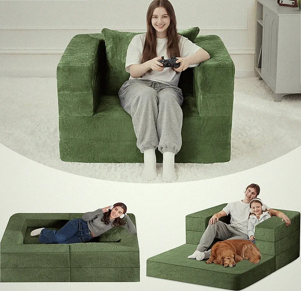 Futon Sofa Bed with Pillow, 3-in-1 Sleeper Sofa Bed with Removable Cover