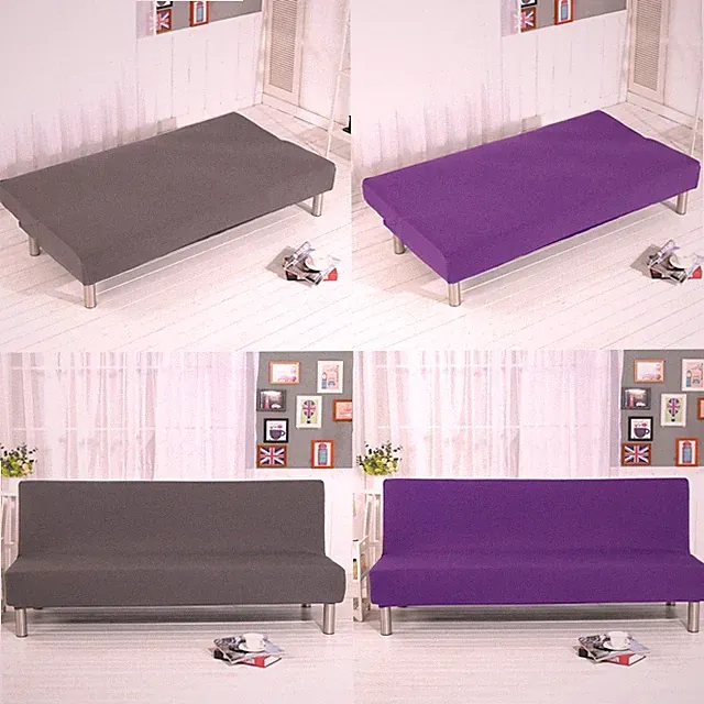 Futon Sofa Cover Solid Color Foldable Sofa Bed Cover Armless Elastic Slipcover