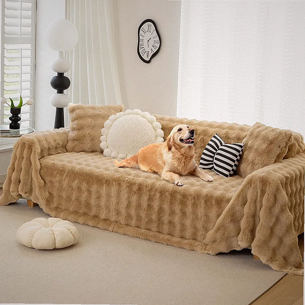 Fuzzy Plush Sofa Covers, Faux Fur Couch Cover for 3 Cushion Couch Sofa, Secti...