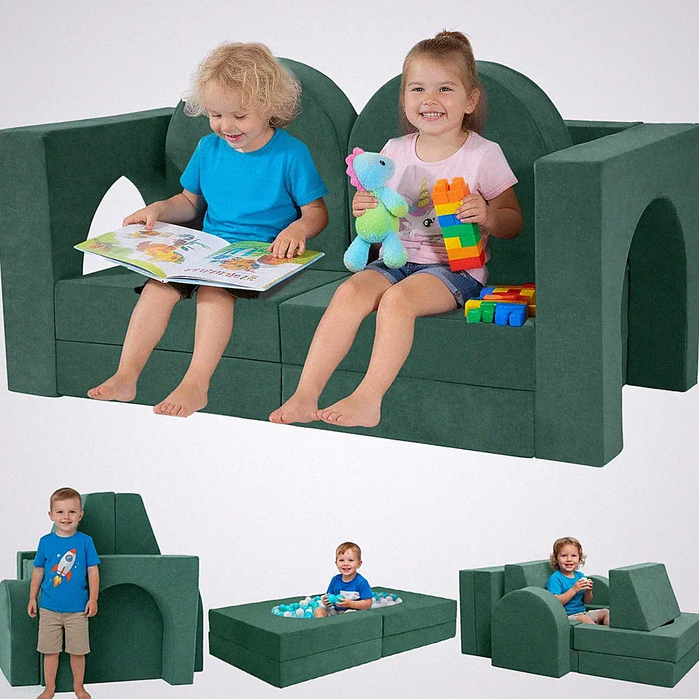 Fvkind Kids Modular Couch, 10-Piece Modular Play Sofa for Kids, Willow