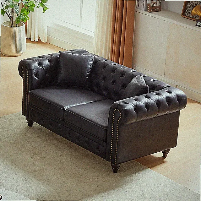 FX 63.5" Contemporary Design chesterfield sofa, Tech Fabric Button Design Livi