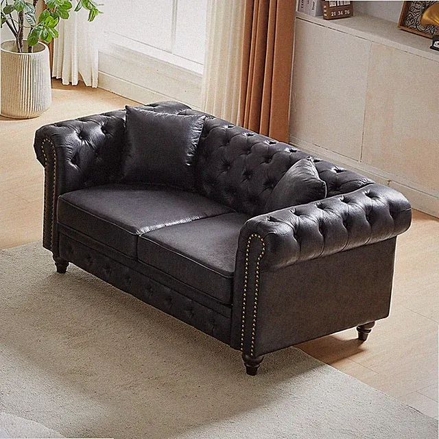 FX 63.5" Contemporary Design chesterfield sofa, Tech Fabric Button Design Living