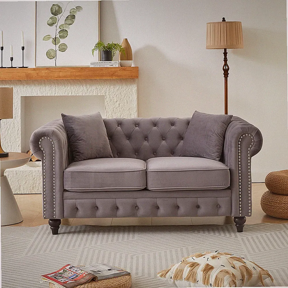 FX 63.5" modern design chesterfield sofa, velvet sofa button design living roo