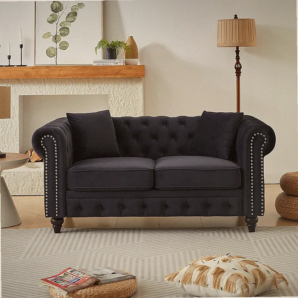 FX 63.5" modern design chesterfield sofa,velvet sofa button design living room s