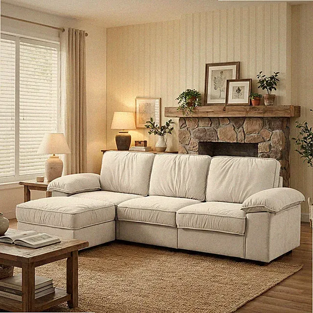 FX-P20M-3S0-GY 105.5INCH Upholstered L-Shaped Sectional Sofa Couch Modern Fabri