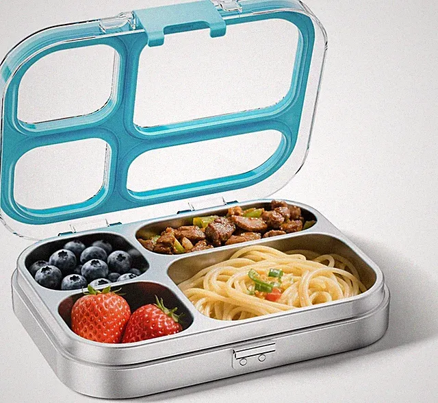 G a HOMEFAVOR Stainless Steel Lunch Box 4 Compartments for Kids Blue
