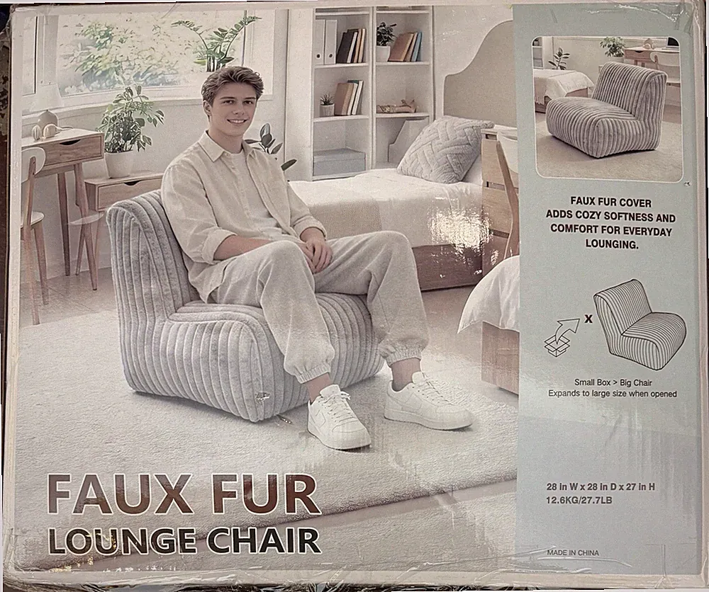 G) Faux Fur Lounge Sofa Chair Lazy Floor Sofa Accent Living Room Light Blue