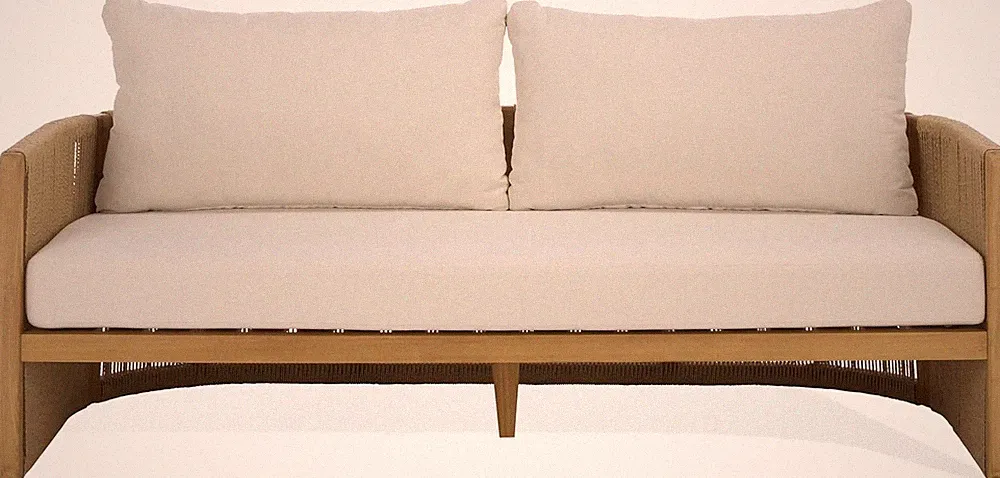 Gale Natural Teak Sofa - Curved Rope Frame with Plush Cushions
