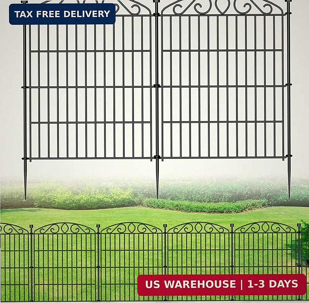 Garden Fence 12 Panel - 30in H x 22.72 ft L, No Dig Rustproof Metal Tall Animal