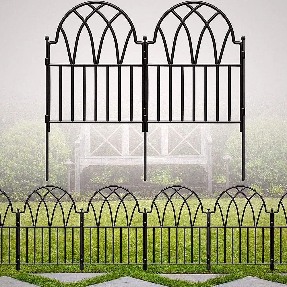 Garden Fence - 24 in(H) x 10.56ft(L) Arched Metal Fence Panel No Dig Fence, G...