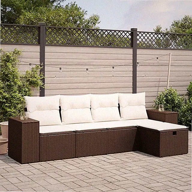Garden Sofa Set Brown Poly Rattan Sectional Modular