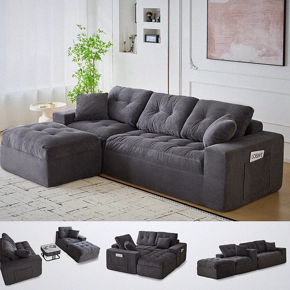 Garvee 104" L Shaped Modular Sectional Cloud Couch with Ottoman for Living Room