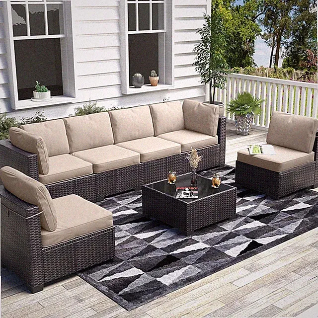 Garvee 7Pcs Patio Furniture Outdoor PE Rattan Wicker Sectional Sofa Coffee Table
