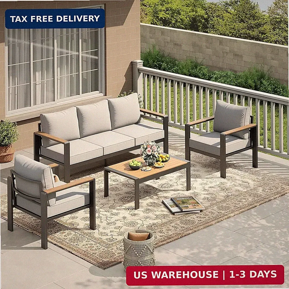 Garvee Aluminum Patio Furniture Set 5 Seats, Generous Outdoor Sectional with Was