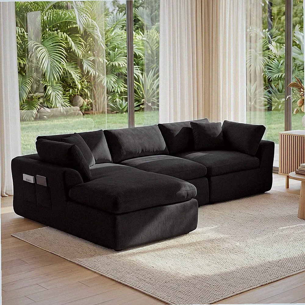 111" Boneless Couch Left Chaise L Shape Sectional Cloud Sofa Set for Living Room