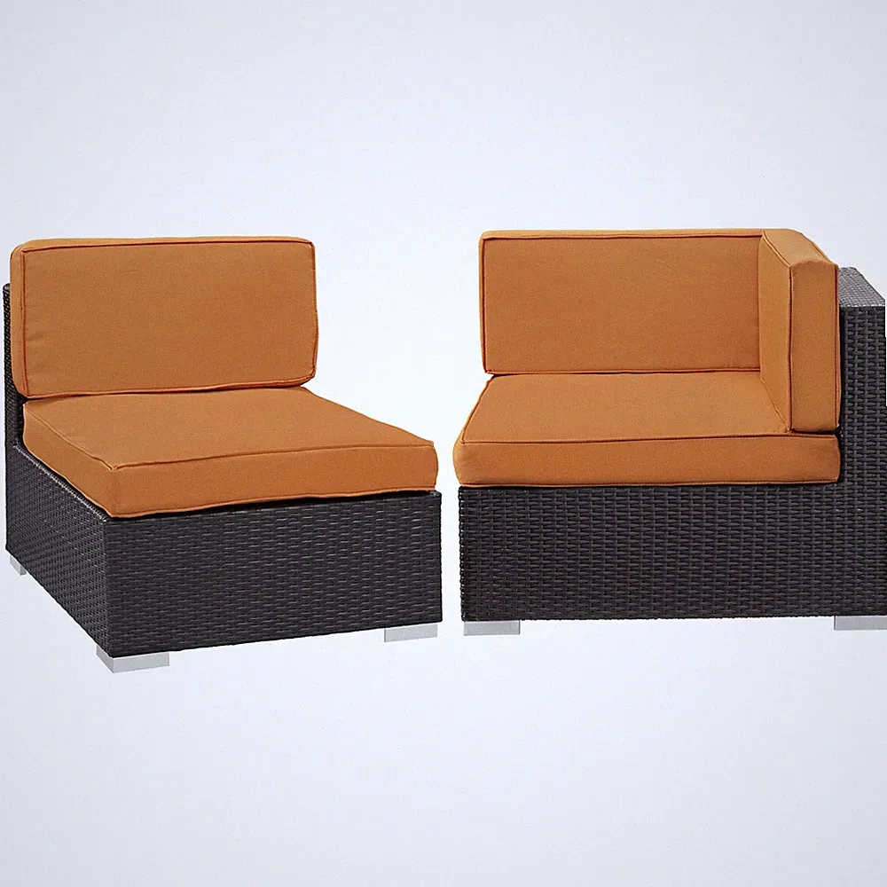 Gather Corner and Middle Outdoor Patio Sectional Set in Espresso Orange