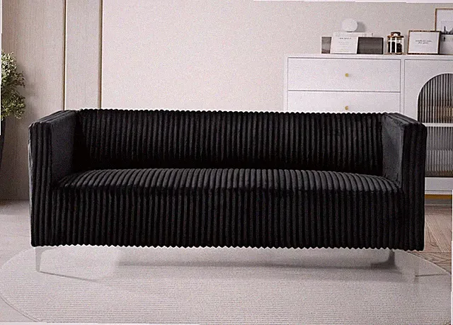 Gavin Velvet Square Arm Sofa, Black | Sofa, Velvet Upholstery, Plush Cushions, S